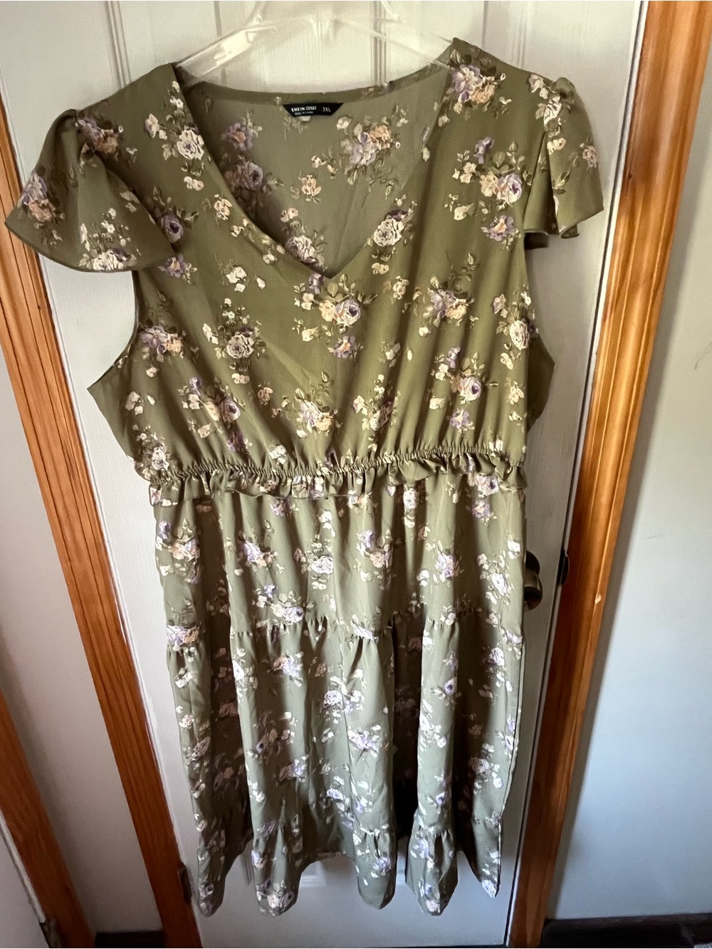SHEIN Olive Green Floral Midi Dress